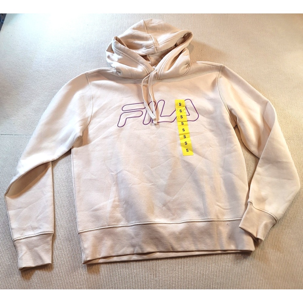 Fila Ladies Hoodie Small Size Sand Long Sleeves Trendy Everyday Pullover Top